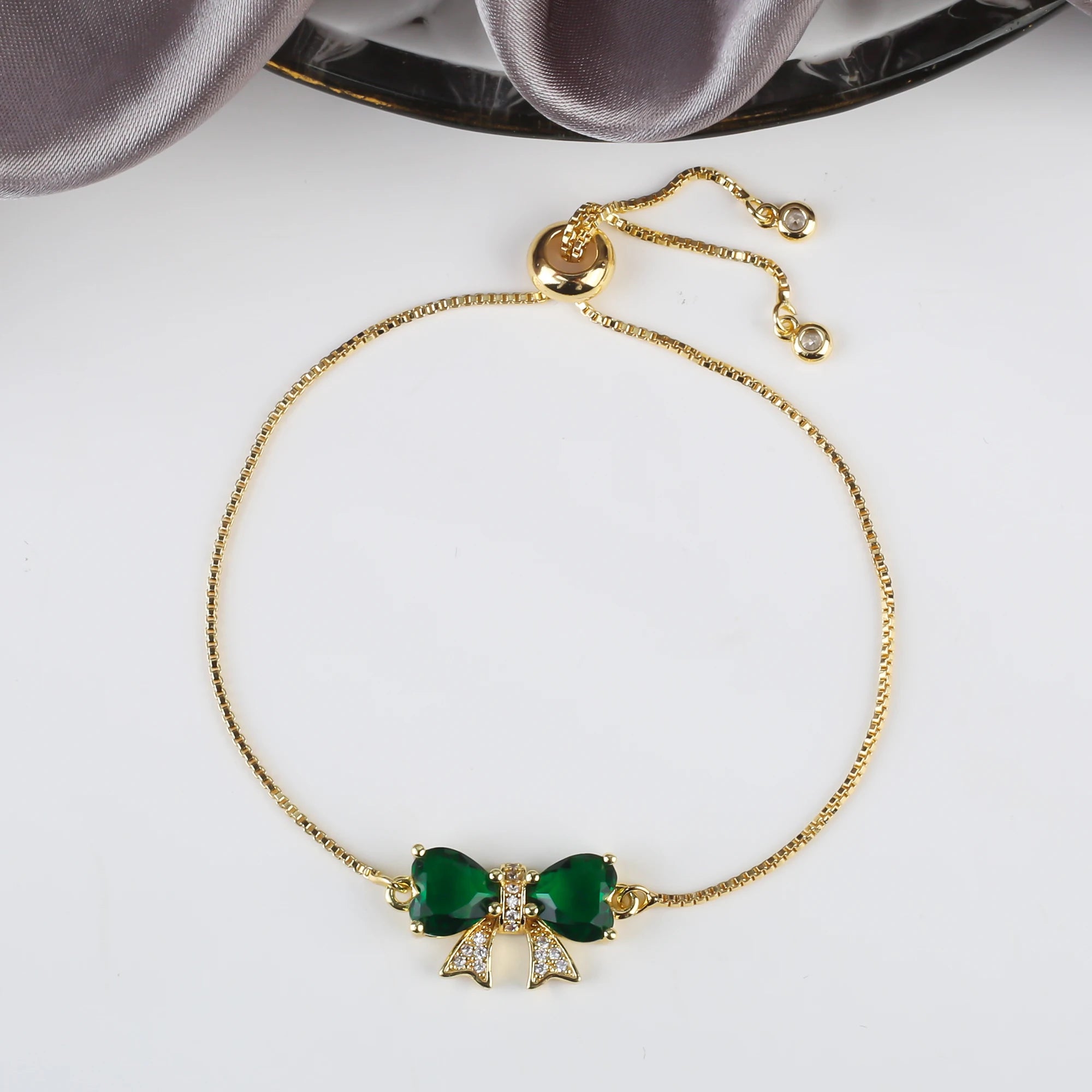 8 Colors Hot Sale Heart Shape Crystal Bow Zirconia Adjustable Bracelet Hip Hop Woman Girl Party Gift Fashion Friendship Jewelry Qme Green