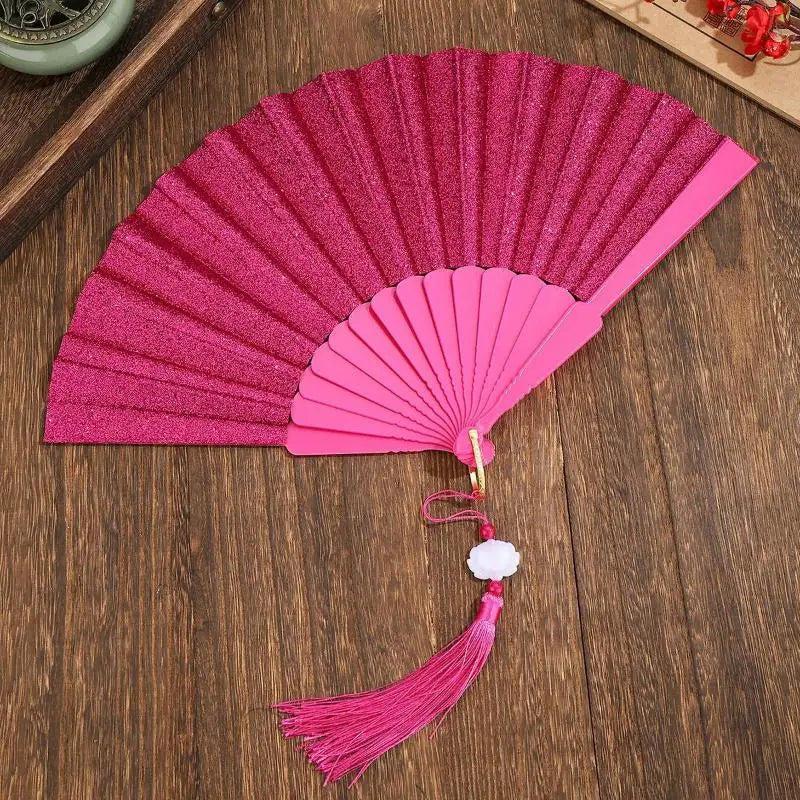 Gold Powder Plastic Fan Art Craft Home Decor Vintage Folding Chinese Qme A13
