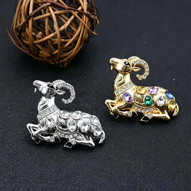 Lovely Goat Brooches For Women Unisex Rhinestone Beautiful Year Of The Sheep Animal Brooch Pin New Year Gifts Qme
