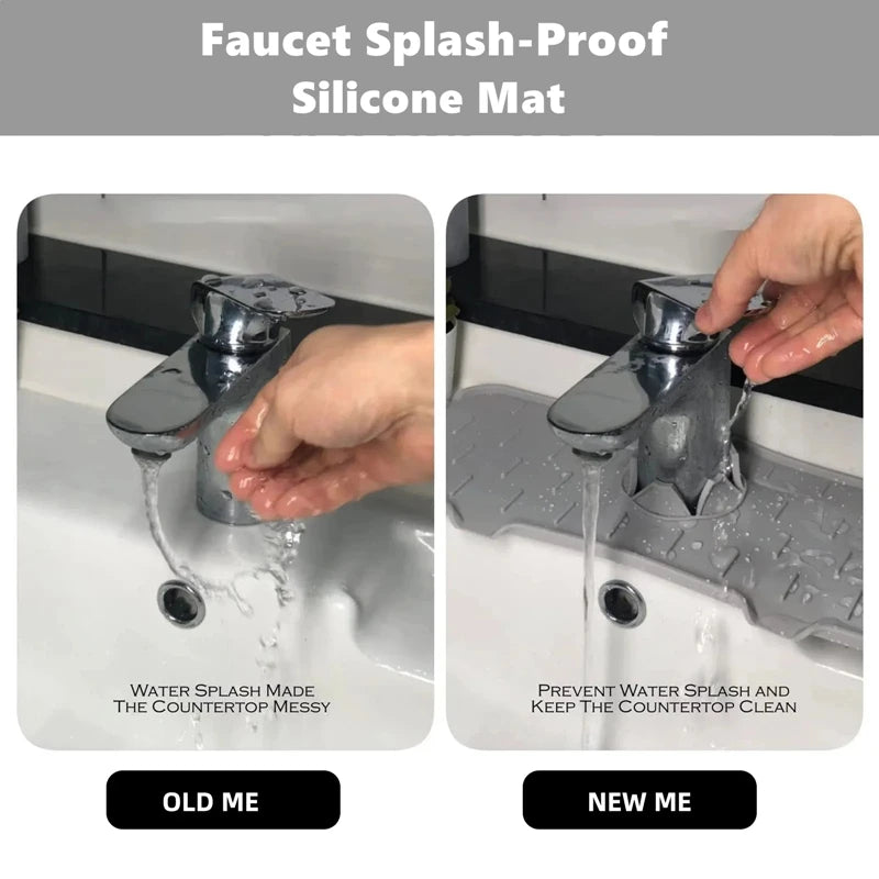 Kitchen Silicone Faucet Mat Water Ripples Faucet Water Catcher Mat Large Sink Splash Pad Countertop Protector Bathroom Gadgets Qme