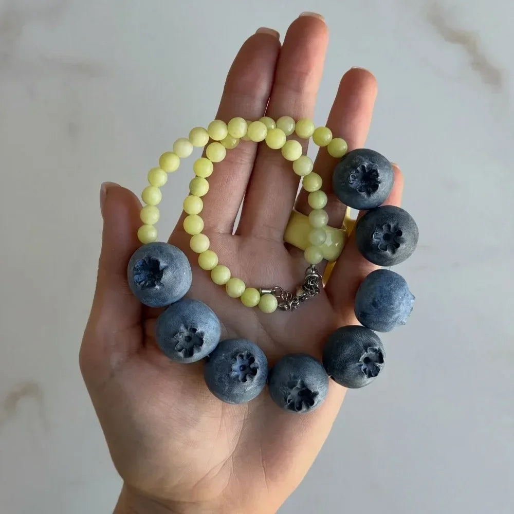 Simple Layered Beads Fruit Necklace Stackable Blueberries Multi Layer
