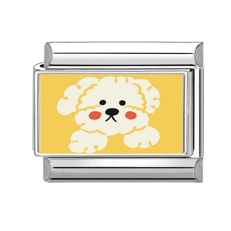 Design Cute Cartoon Animal Pet Series Cat Dog Rabbit Italian Link fit 9mm Stainless Steel Bracelet Making Gift DIY Charm Jewelry Qme Style 4