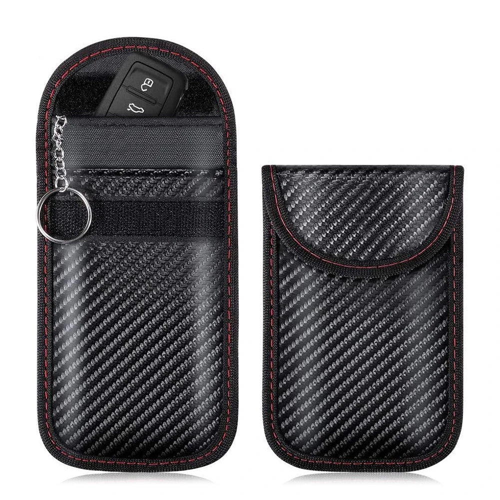 2Pcs Car Key Signal Blocker Case Carbon Fiber Faraday Cage Protector Double-Layer Car RFID Signal Blocker Key Bag for Auto Parts Qme
