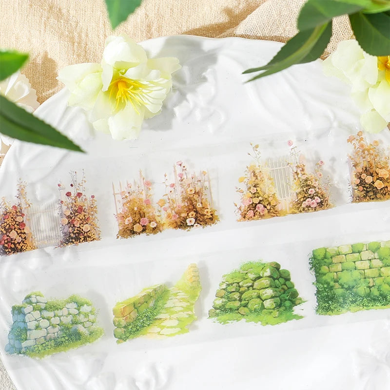 2m/Roll Greenfield Flower Wall PET Landscaping Tape DIY Handbook Decorative Scrapbooking Stickers Student Stationery Supplies Qme
