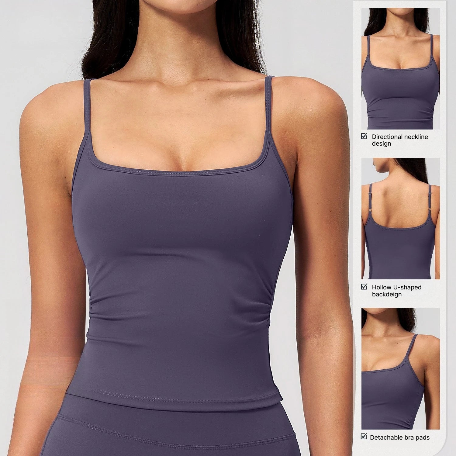 A NCLAGEN GYM Tank Top With Built-In Bra Women's Yoga Clothing Running Square Neck Fitness Vest Beautiful Back Sports Workout Qme