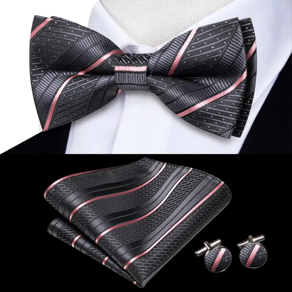 Peach Pink Salmon Rose Mens Bow Tie Pocket Square Cufflinks Pre-tied Qme LDLH2529
