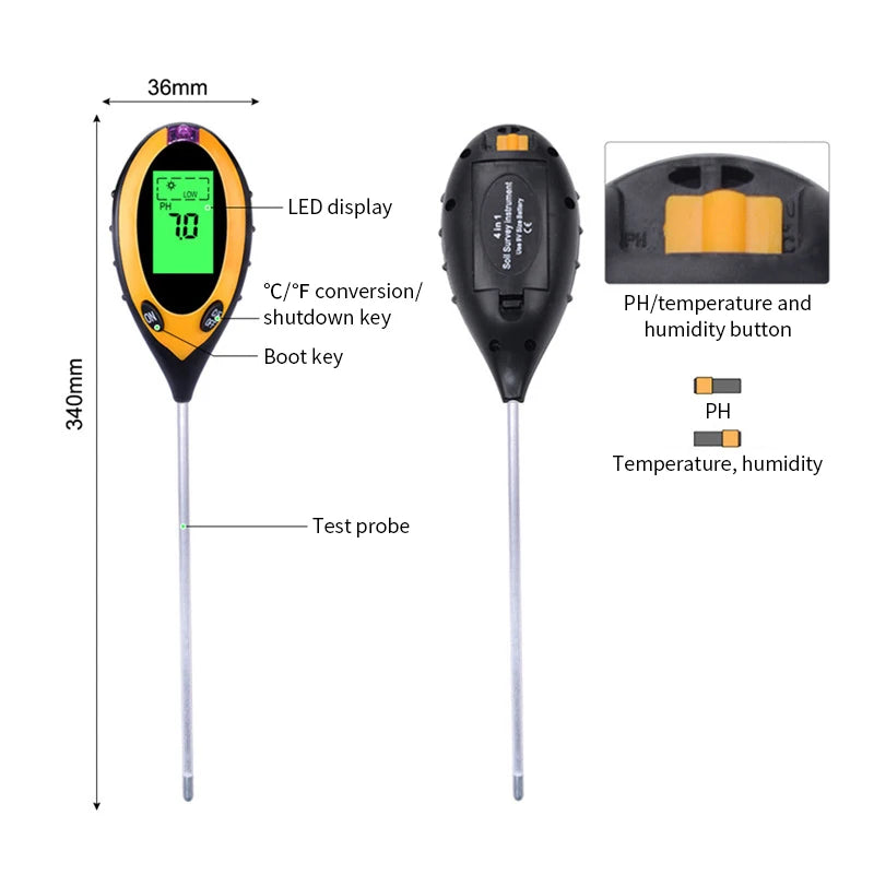 1 Soil PH Meter Tester Moisture Temperature Sunlight Intensity Qme