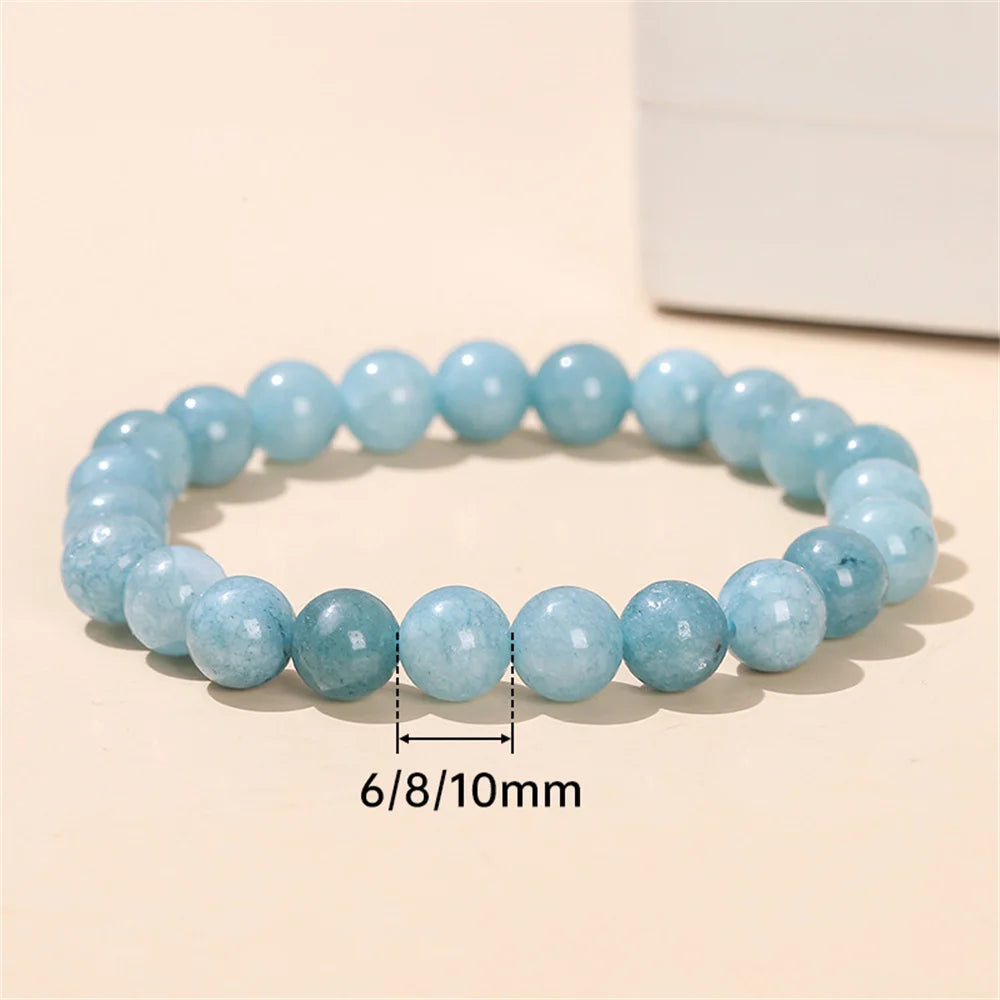 Natural Aquamarine Bead Bracelets Women Temperament Purple Chalcedony Charm Round Stone Elegant Healing Strand Bangles Wristband Qme