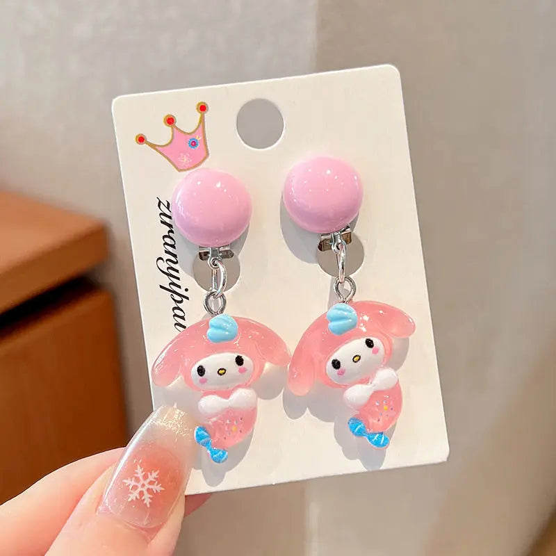 Hello Kitty Kuromi Cartoon Ear Clips Discomfort-free Fake Earrings Qme 11