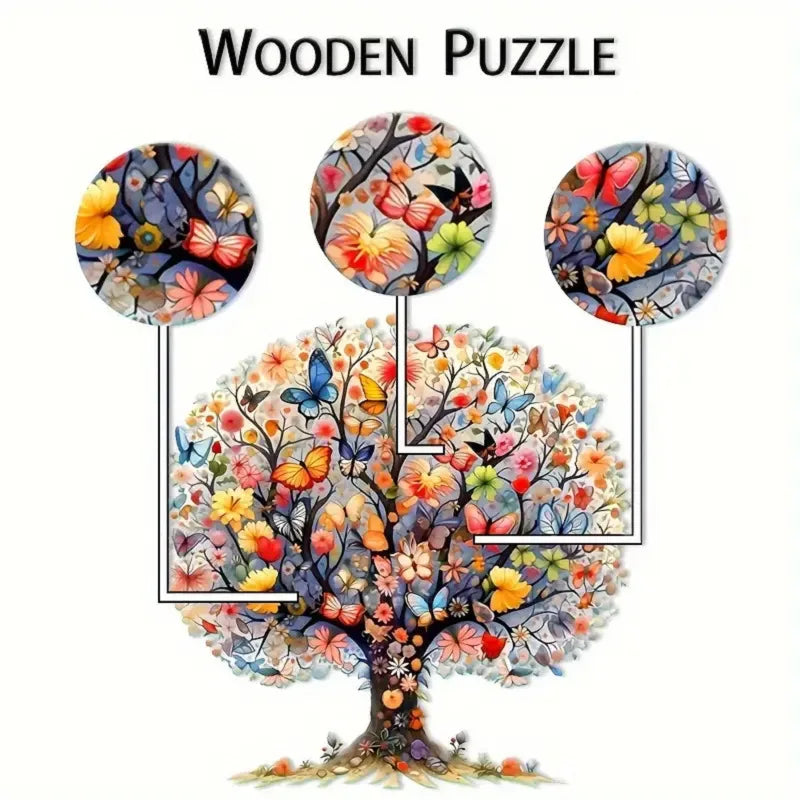 Wooden Animal Puzzle Irregular Life Tree Design Eco-friendly DIY Qme