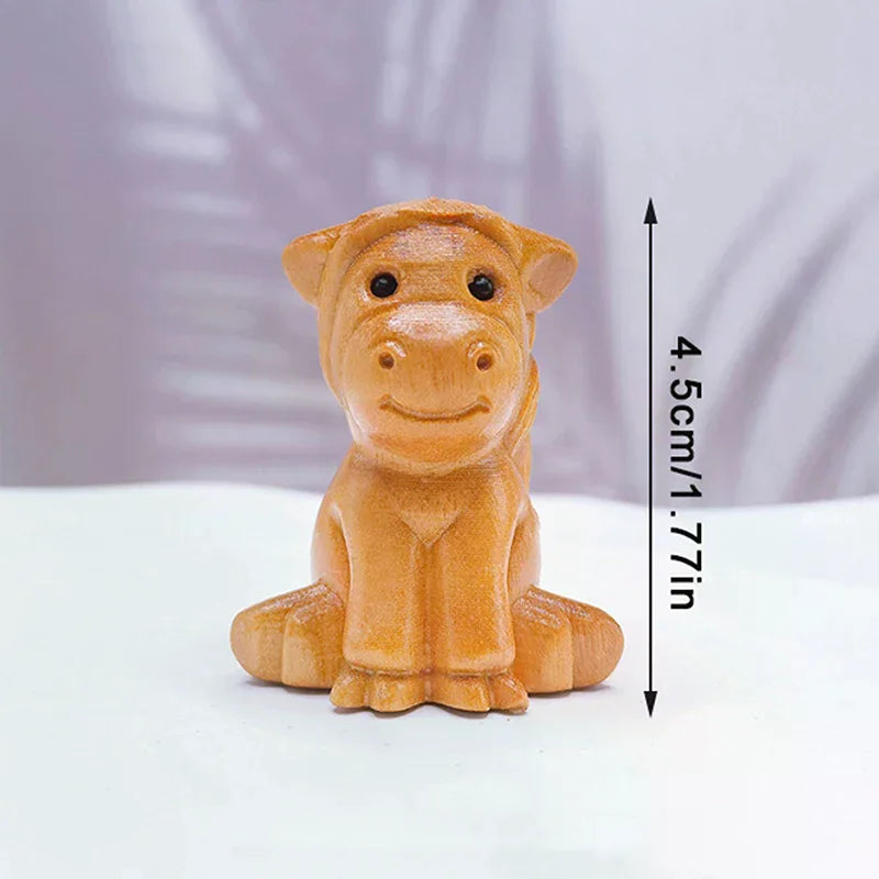 Mini 1/2pcs Wood Carving Chinese New Year Horse Ornaments Zodiac Statue Cute Horse Decor Office Desktop Decor Car Decoration Qme