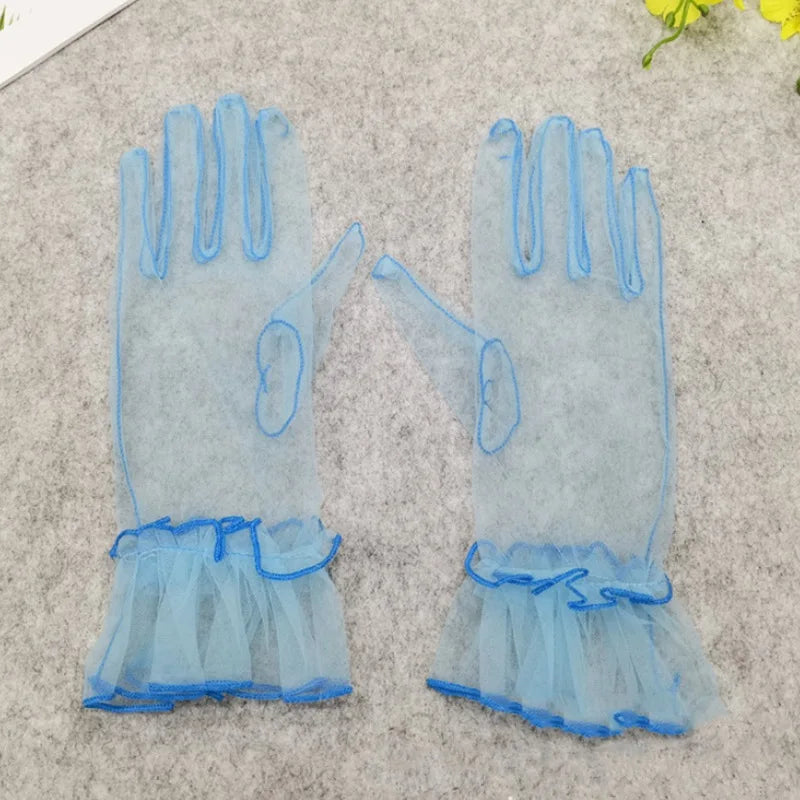Women Black Lace Gloves Ultra Thin Tulle Wedding Bride Dress Driving Qme SKY BLUE One Size