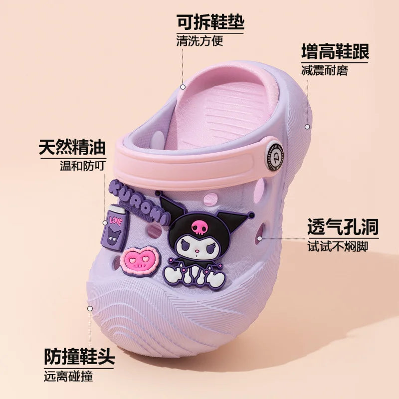 Hello Kitty Kuromi Soft-Soled Perforated Sandals Summer Student Slip-On Sandals Outdoor Non-Slip Cartoon Sandals Qme