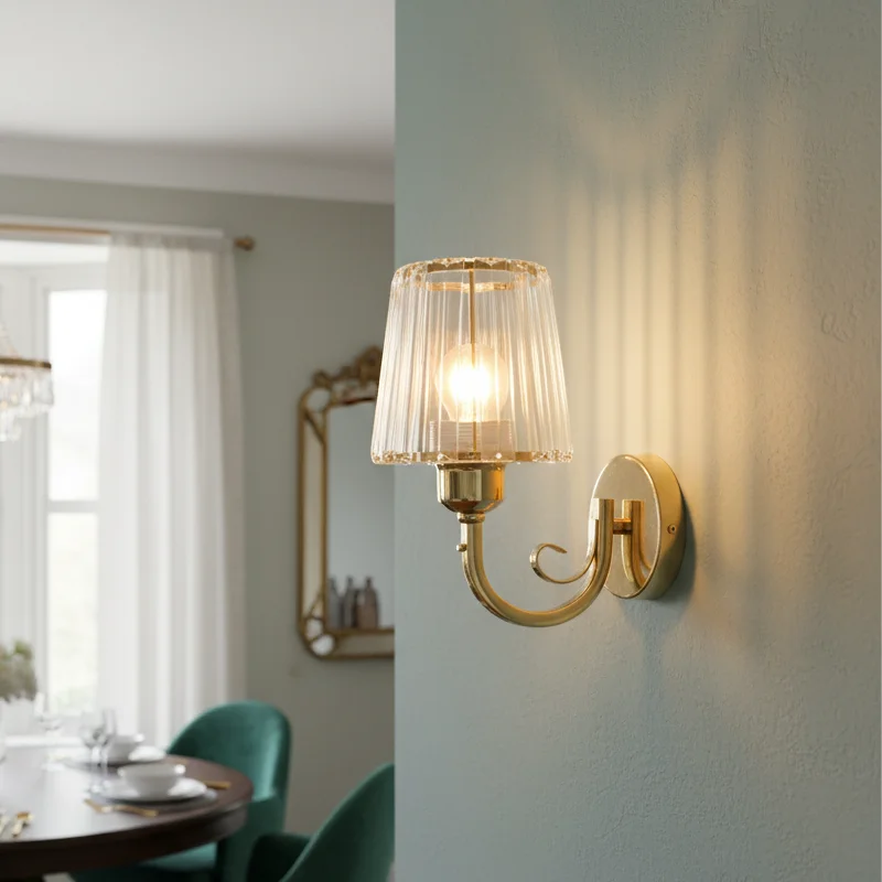 Nordic modern simple light luxury glass wall lamp Japanese retro living room bedroom headboard bathroom mirror headlight Qme