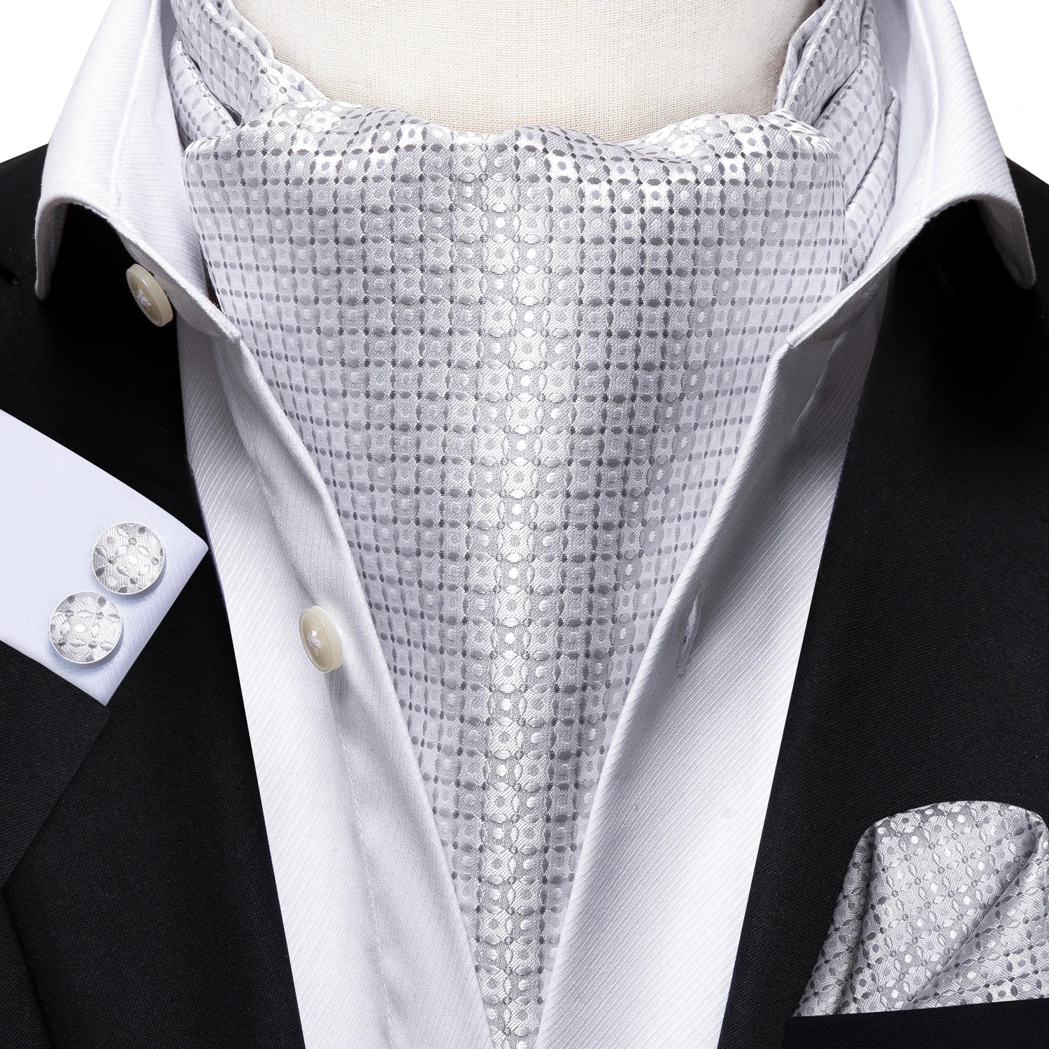 Hi-tie Mens Ascot Pocket Square Cufflinks Jacquard Paisley Floral