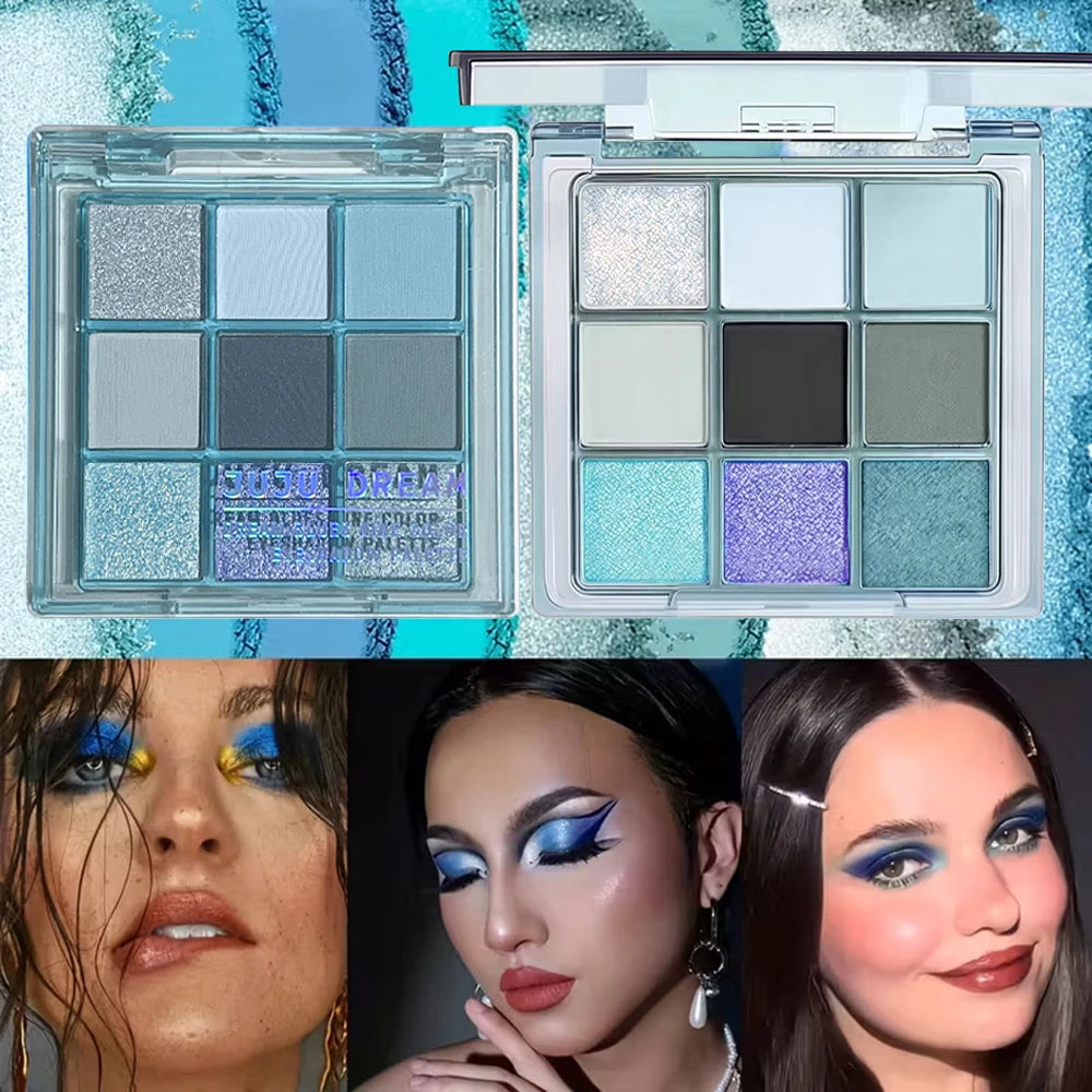 9-Color Blue Eyeshadow Palette Matte Pearlescent Shimmer Shades Qme