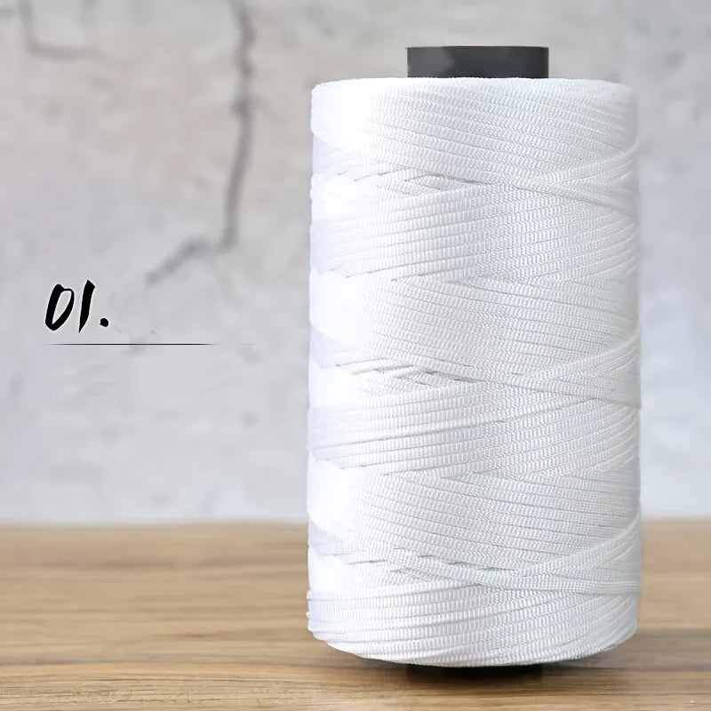 250g Of flat belt Thread, Light polyester Flat Band Yarn, Hollow Yarn, Hand-knitted Hook, DIY Summer Cool Sun Hat, Cushion Qme 01 White