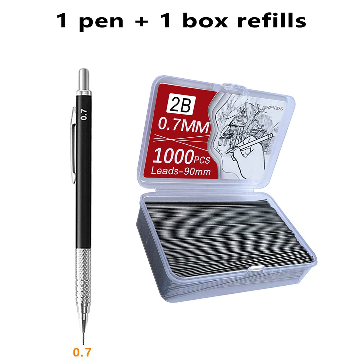 Metal Mechanical Pencil Large capacity Lead And Refills Set 0.3, 0.5, 0.7, 0.9 2.0 Mechanical Pencils for Drawing Sketching Qme 0.7mm set