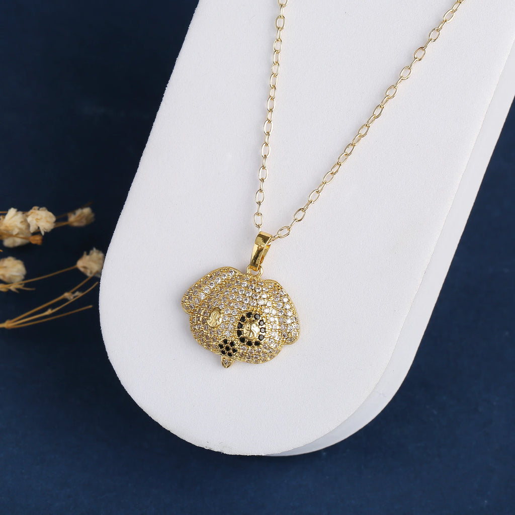 9 Style Luxury Shiny Zirconia Animal Puppy Elephant Leopard Pendant Necklace for Man Woman Party Gold Plated Jewelry Daily Wear Qme 9