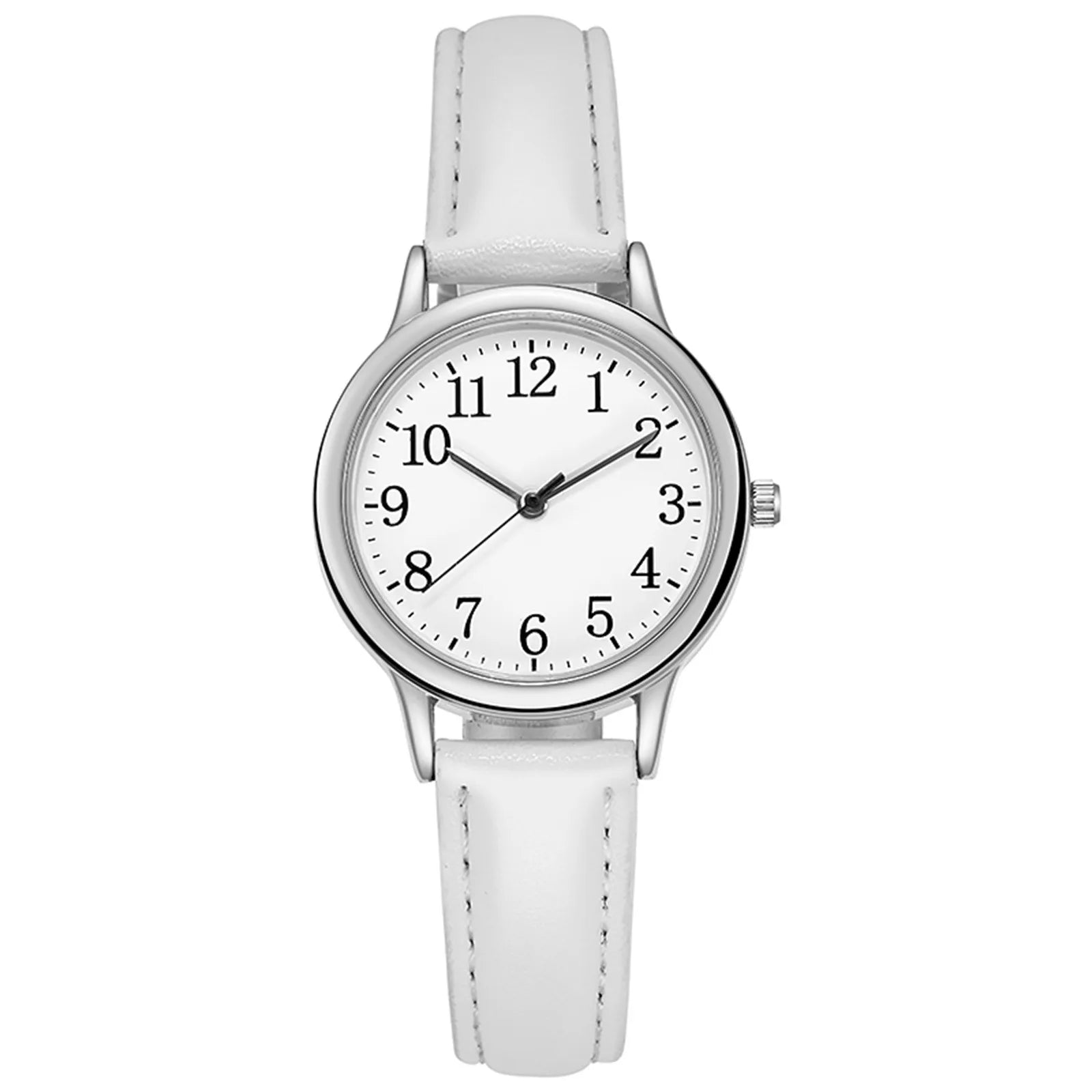 Leather Strap Movement Women Quartz Fine Watch Easy To Read Arabic Numerals Simple-Dial Fashion Minimalism Daily Versatile Watch Qme