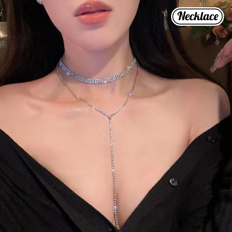 Full Diamond And Large And Small Pearl Open Collar For Women Japanese And Korean Personality Neck Strap Clavicle Chain Qme A18
