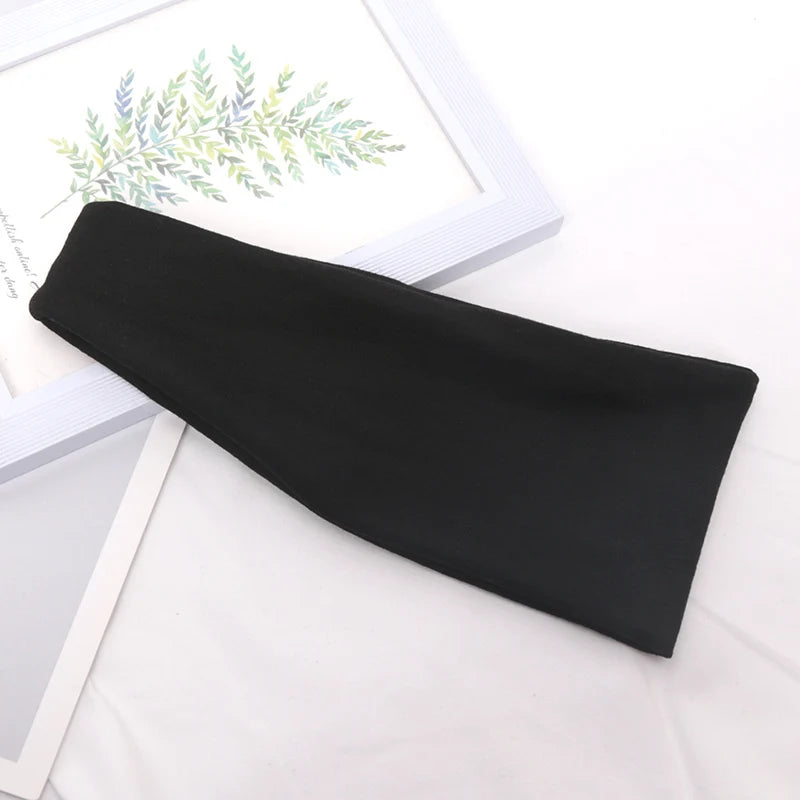 Women Headband Wide Knitted Cotton Sport Elastic Hair Bands Yoga Qme black One Size