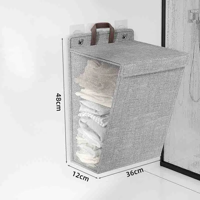 1pc Foldable Adhesive Laundry Basket Portable Laundry Basket Multifunctional Punch Free Wall Hanging Washing Clothes Mesh Hook Qme Grey
