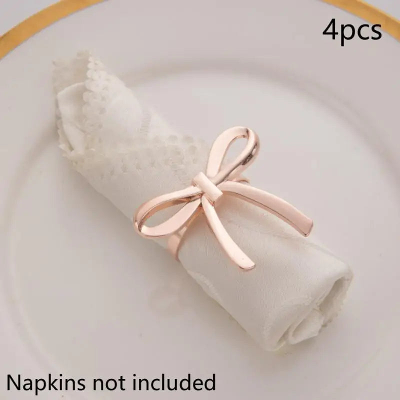 Gold Bow Napkin Ring Reusable Holder Suitable Valentine's Day Parties Qme A3