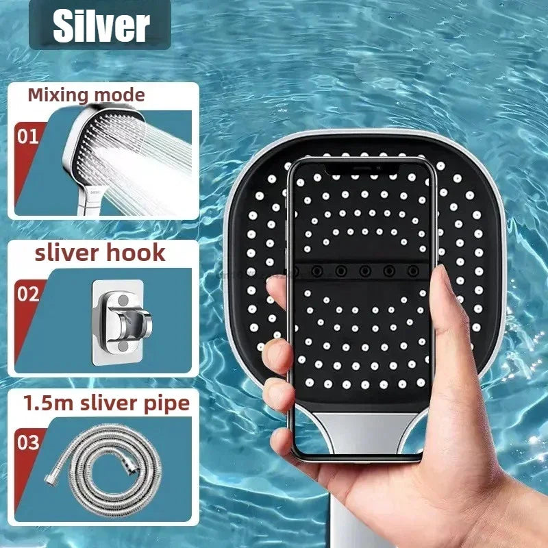 3-Modes High Pressure Shower Head Water Saving Shower Heads Adjustable Water Massage Sprayer Home Bathroom Accessories Qme Silver Set