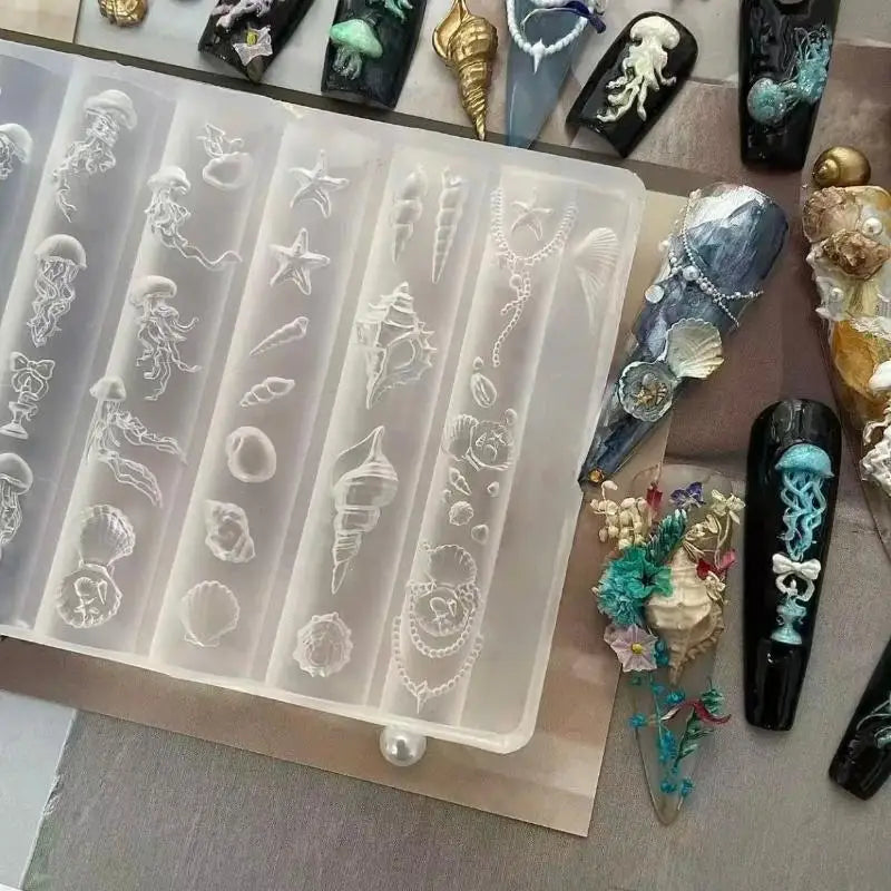Ocean Series DIY Nail Art Decor 3D Silicone Mold Jellyfish Starfish Qme