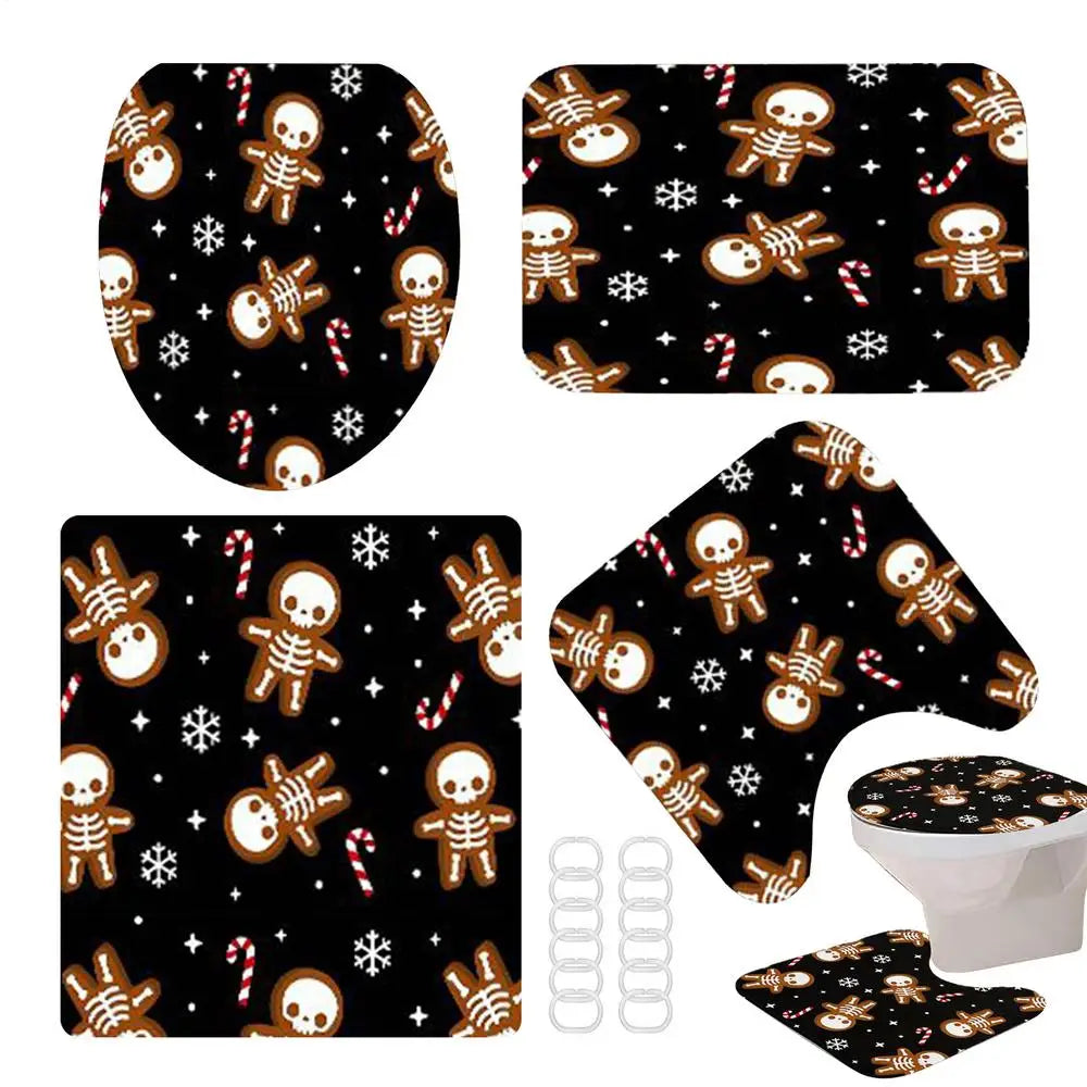 Halloween Bathroom Shower Curtains Non Slip Skull Rugs Toilet Lid Qme 01 China Mainland