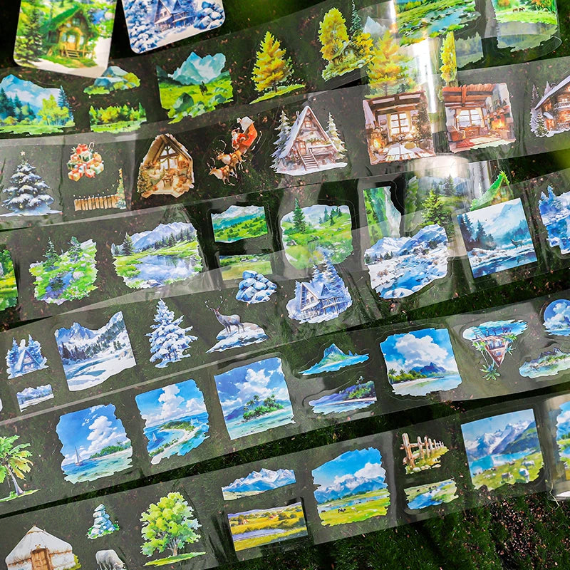 2M/Roll INS Landscaping PET Tape Washi Stickers Decorative Natural Scenery Tapes For Scrapbooking Magazine Aesthetic Stationery Qme