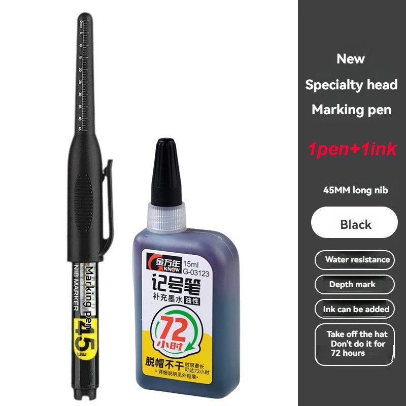 45mm Waterproof Long Head Nib Deep Hole Markers Pen Tile Carpenter Pen Multi-purpose for Woodworking Black/White/Red Ink Qme 1 pens 1 inks black