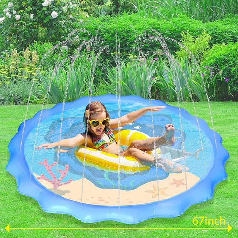 Summer Children's Play Sprinkler Mat 170CM Shark Unicorn Sprinkler Mat Children's Outdoor Interactive Fountain Toys Qme