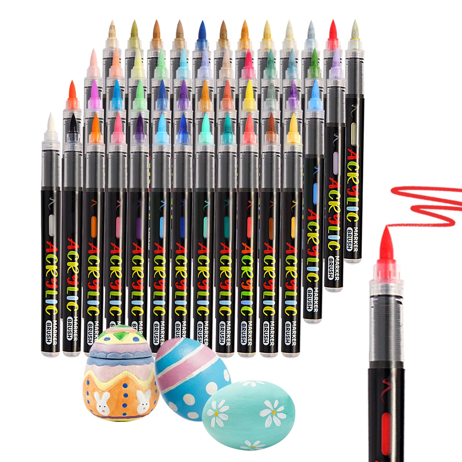 12/24/36/48 Colors Brush Tip Acrylic Paint Markers Non-toxic Quick Dry Art Pen for Fabric Wood Canvas Glass Rock DIY Craft Qme