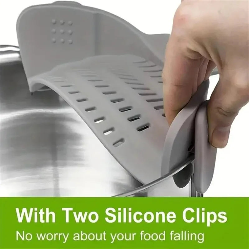 Adjustable Pot Strainer Clip-on Kitchen Pots Pans Bowls Stainless Qme
