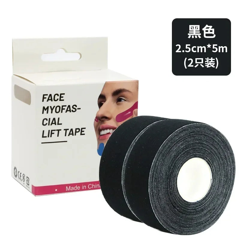 5M Kinesiology Tape Face V Line Neck Eyes Lifting Wrinkle Remover Qme 2Pcs Black