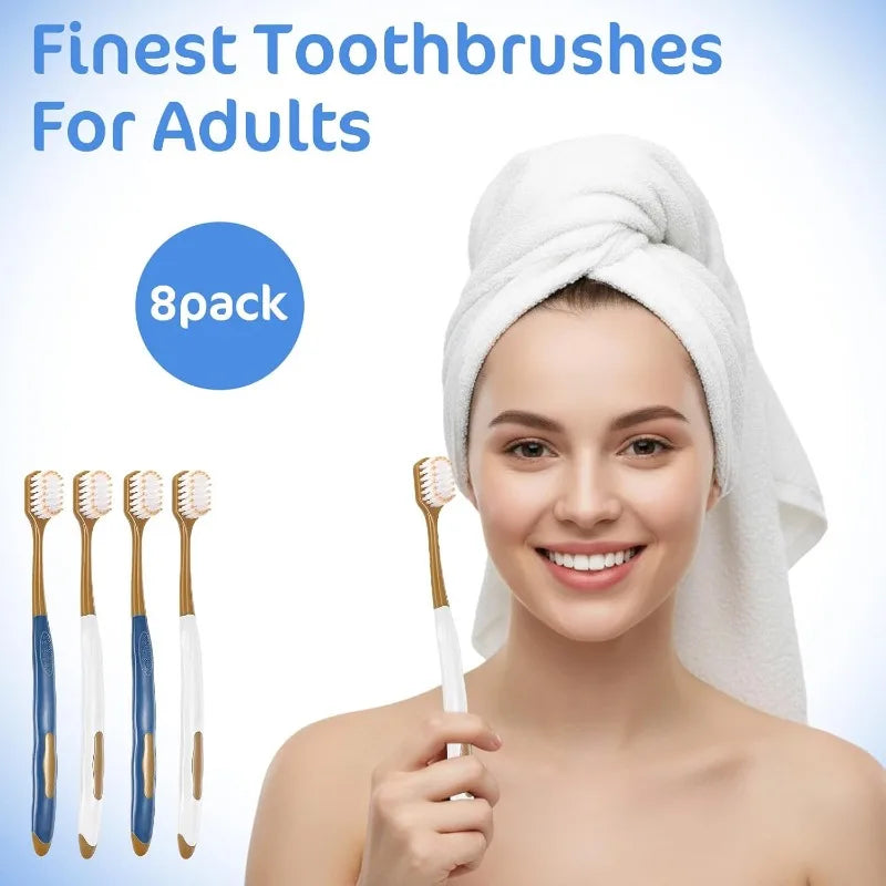 6 adult wide head soft bristled toothbrushes, gentle and manual to effectively clean teeth, suitable for travel and daily use Qme