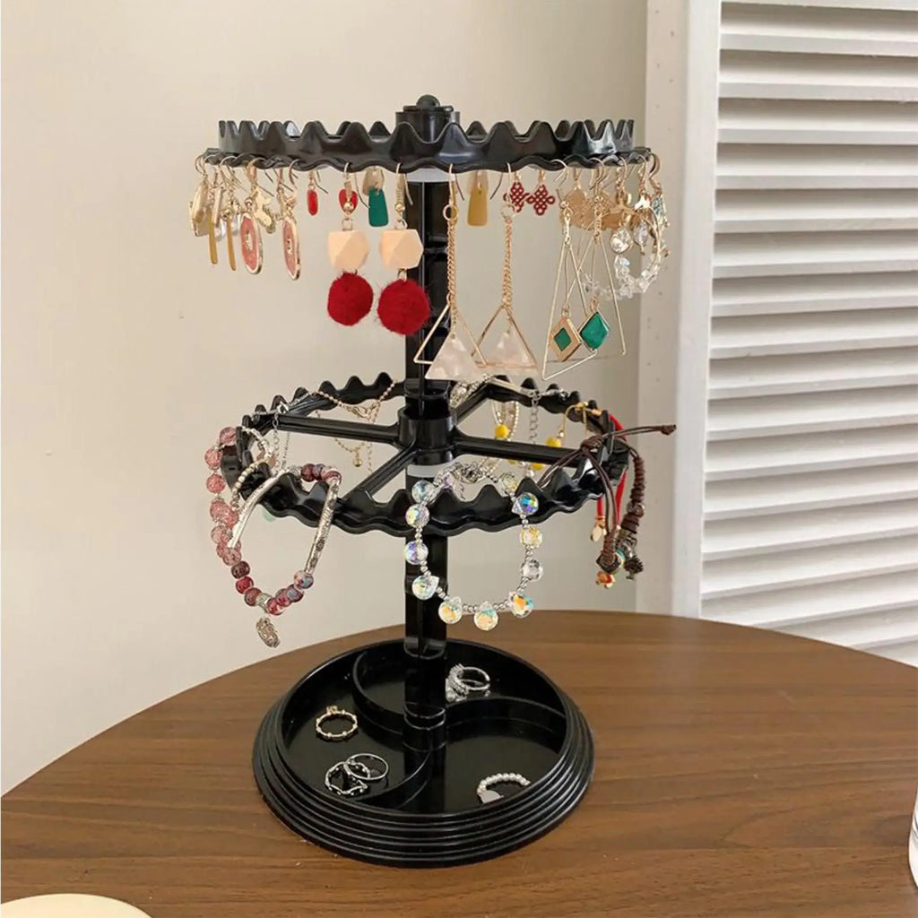 Jewelry Holder Organizer Double-layer Rotating Rack Earring Women Qme