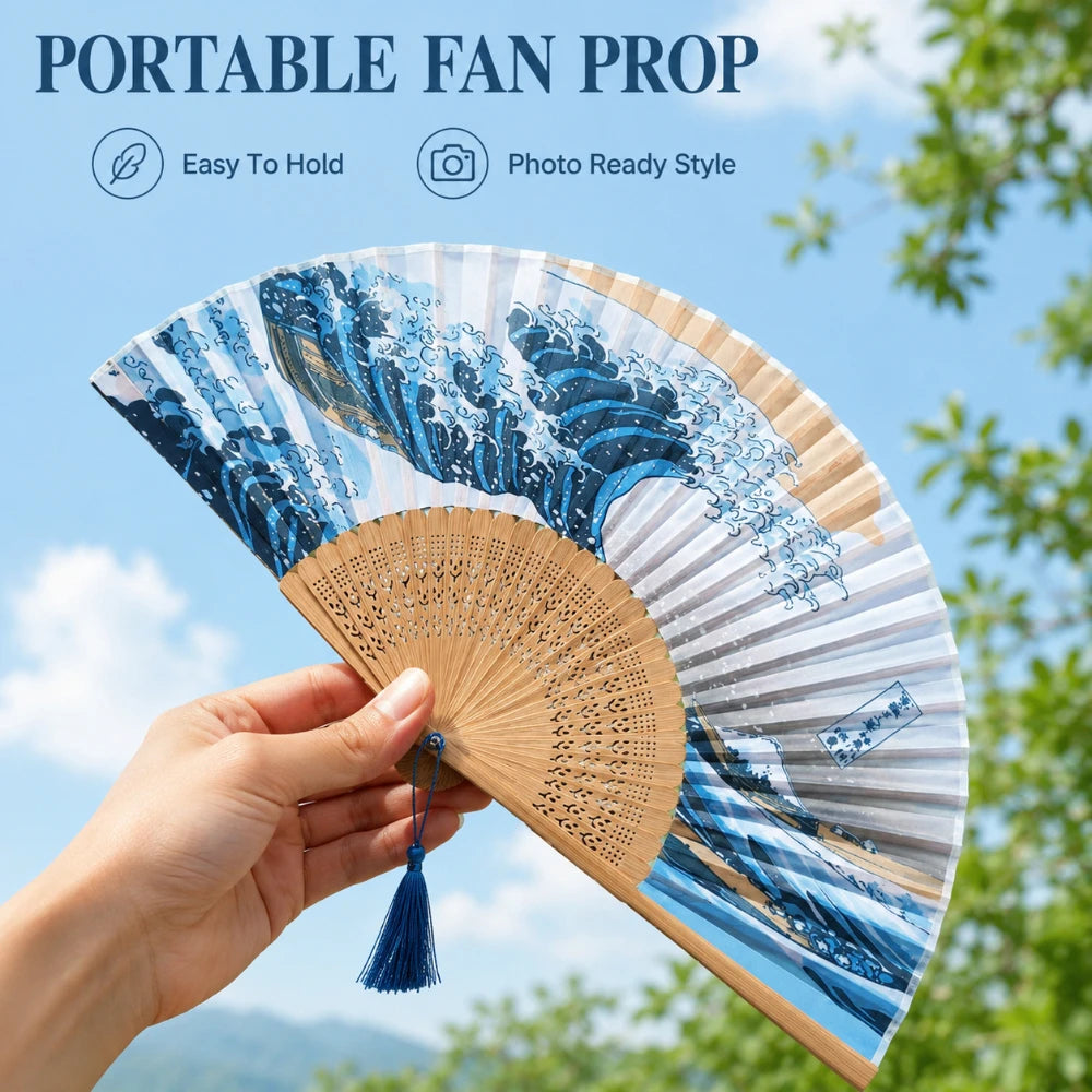 Handheld Folding Ancient Style Fan With Tassel Portable Decorative Photo Prop For Cosplay Party Indoor Atmosphere Decoration Qme