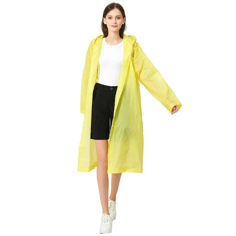 Adult Solid Color Button Raincoat with Hooded Waterproof Windproof Eva Thickened Whole Body One-piece Raincoat Home Essential Qme Yellow One Size