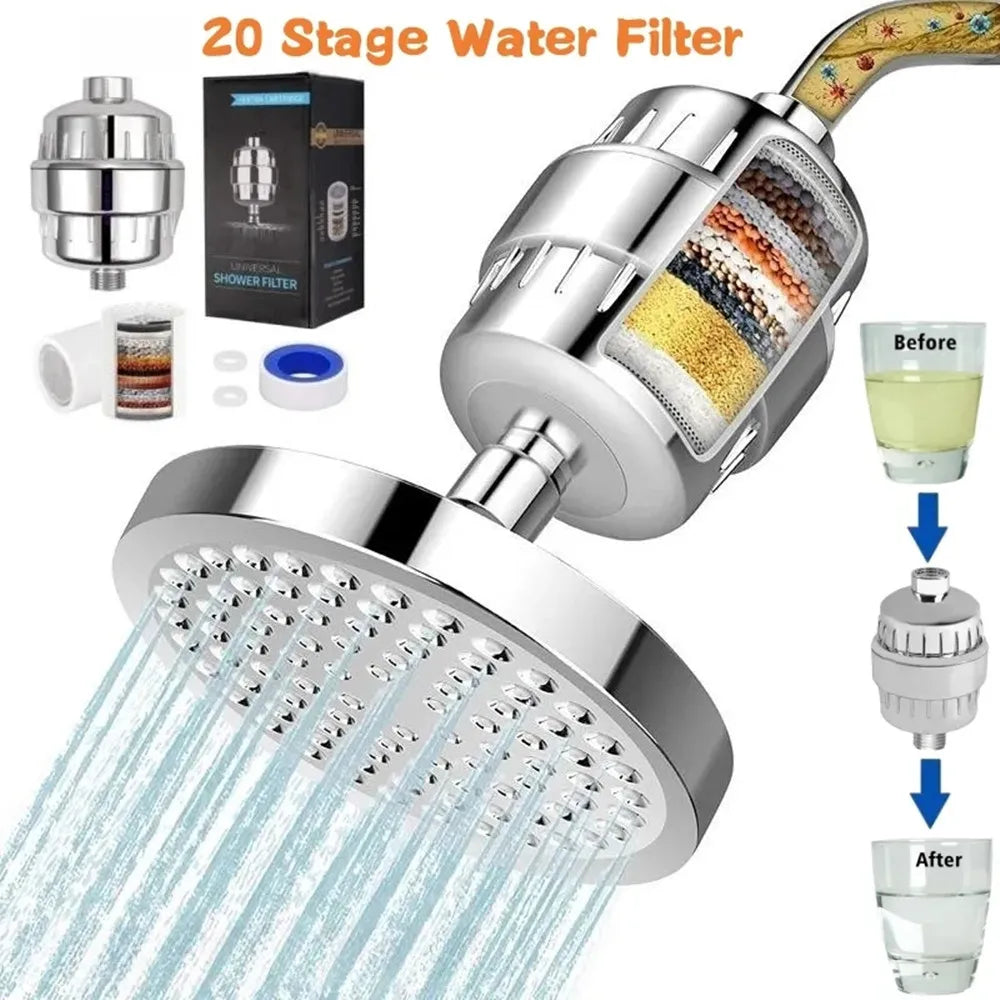15 Stage Activated Carbon Filter Remove Chlorine Soft Water Reduce Dry Itchy Skin Bathroom Shower Head Filtration Purifier Qme