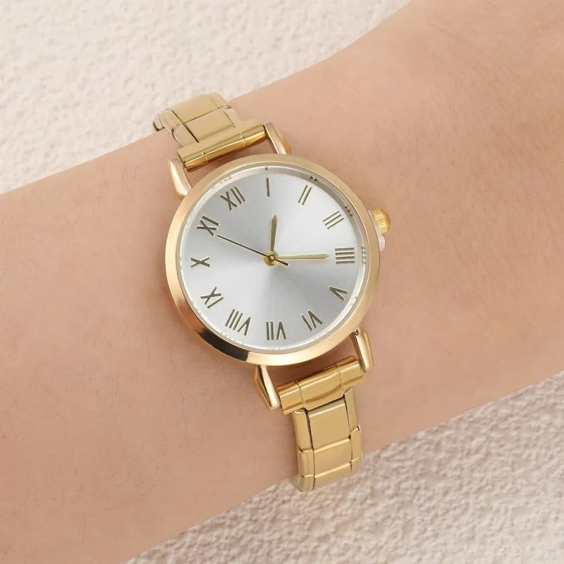 2026 Golden Round Watch Gift Watch Men Women 9MM Width Italian Elastic Charm Stainless Watch Header Linker Bracelets Jewelry DIY Qme