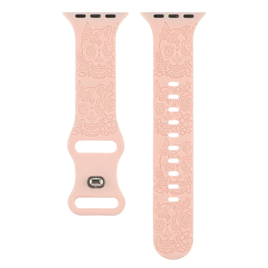 Skull Engraved Strap For Apple Watch Band Ultra 2 49mm 45 44 40 41 42 38mm Silicone Sport Bracelet For iWatch Series 8 9 7 65 SE Qme