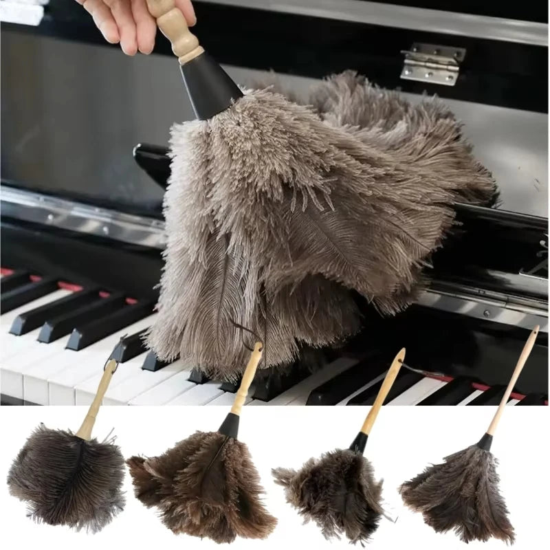 Feather Duster Wooden Handle Duster Anti-static Dust Removal Dusters Ostrich Duster Feather Fur Brush For Home Cleaning Tools Qme