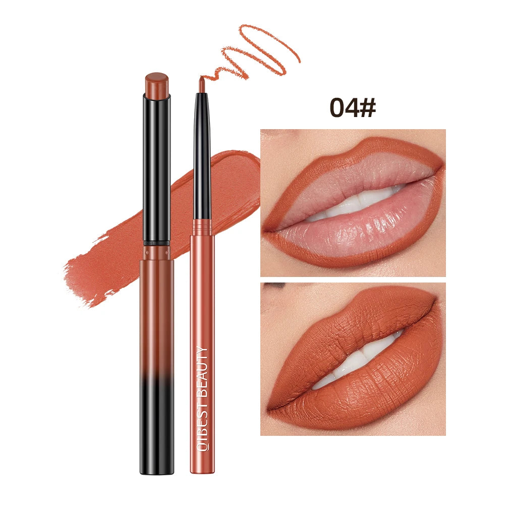 QIBEST 2pcs Lipstick Lipliner Pen Set Matte Nude Lip Liner Pencil Waterproof Long Lasting Lipstick Pen Contour Makeup For Women Qme 04
