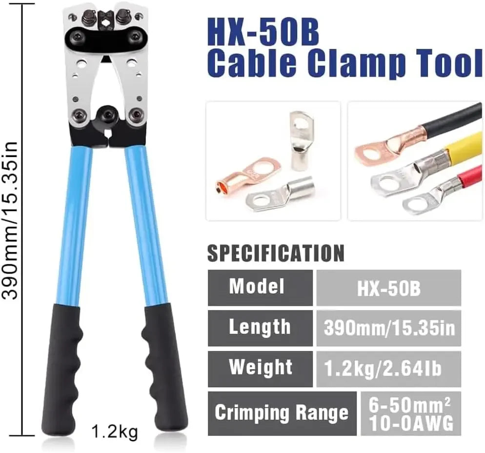 Cable Wire Lug Crimping Tool Kit 10-1 AWG, 8 Sizes 60Pcs Copper Ring Terminals,Terminal Crimper Set for Heavy Duty Wire Lugs Qme