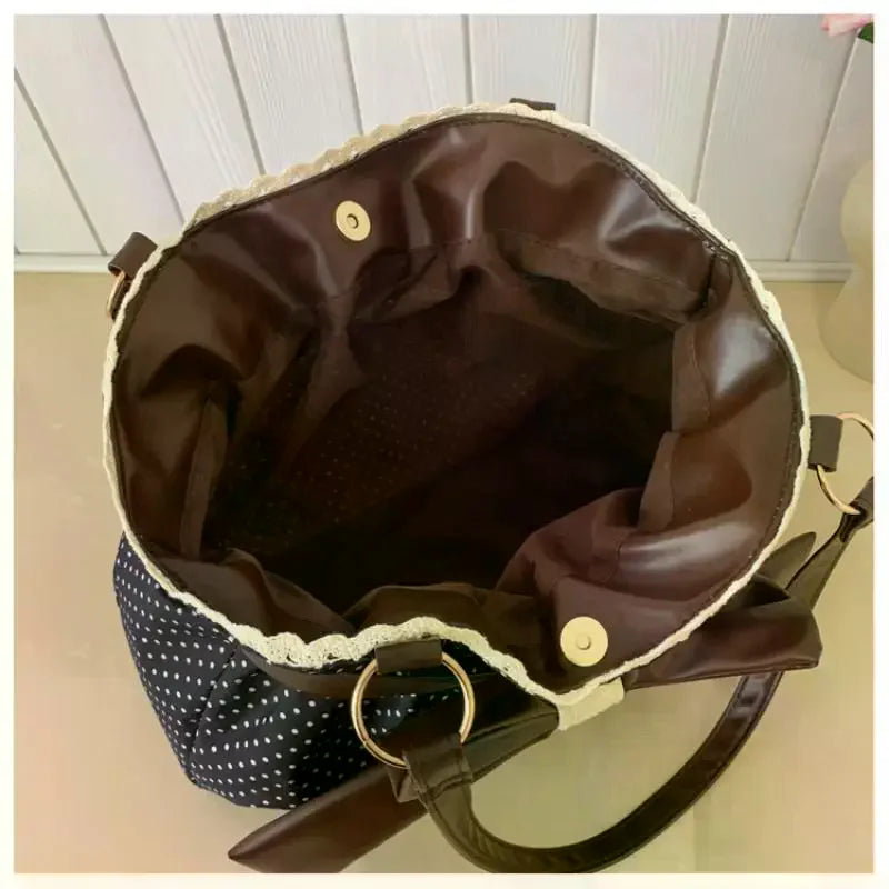 Trendy Vintage Women's Bow Handbag Y2K Casual Chic Shoulder Bag - Aesthetic Dot Underarm Streetwear All Match Lady Purse Qme