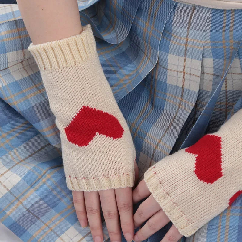 Knitted Half Finger Gloves Women's Warm Soft Winter Mittens for Girl Guantes Y2K Sleeve Girls Lolita Goth Fingerless Gloves Qme A-5 Length -20cm