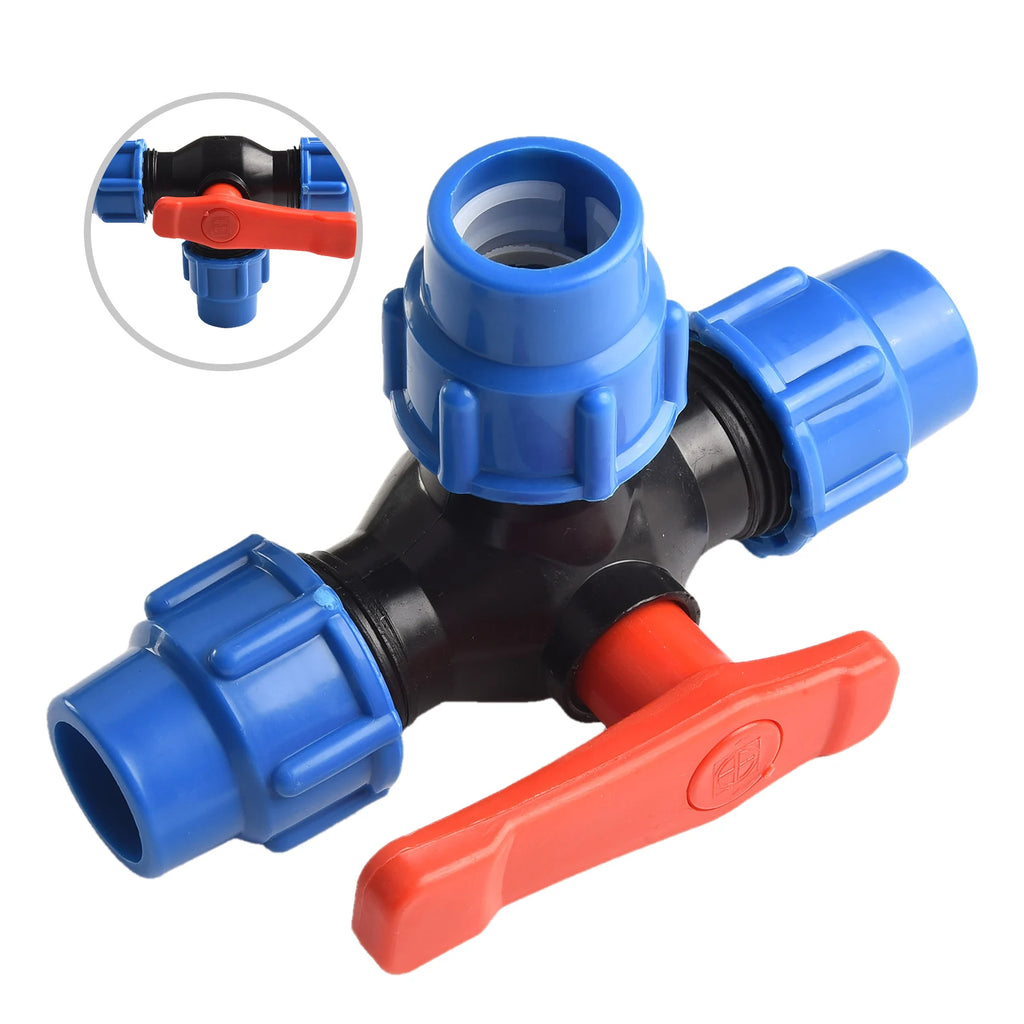 20/25/32/40/50mm PE Pipe Faucet Diverter 3-Way Ball Valve Ball Valve Garden Lawn Irrigation Water Pipe Fitting Qme